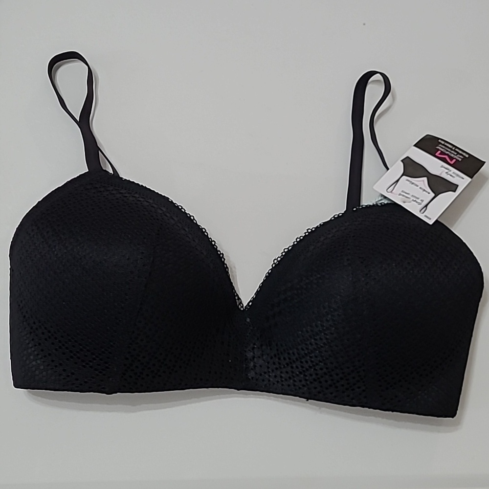NWT Maidenform Black Lace-Textured Wireless Bra 38C